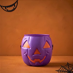 Mini Baldinho de Halloween com Alça - Abóbora - Roxo com olhos Laranjas - 1 unidade - Rizzo