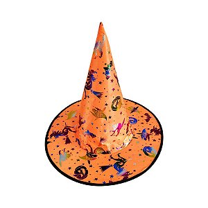 Chapéu de Bruxa Laranja - Bruxa Colorida - Halloween - 1 unidade - Rizzo