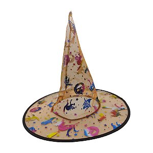 Chapéu de Bruxa Transparente Laranja - Bruxa Colorida - Halloween - 1 unidade - Rizzo