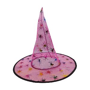 Chapéu de Bruxa Transparente Rosa - Aranha Colorida - Halloween - 1 unidade - Rizzo