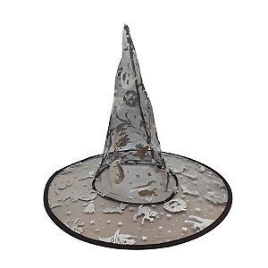 Chapéu de Bruxa Transparente Preto - Bruxa Prata - Halloween - 1 unidade - Rizzo