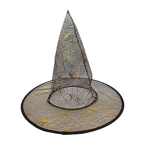 Chapéu de Bruxa Transparente Preto - Aranha Dourada - Halloween - 1 unidade - Rizzo