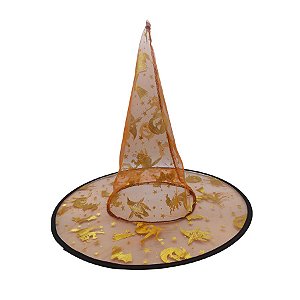 Chapéu de Bruxa Transparente Laranja - Bruxa Dourada - Halloween - 1 unidade - Rizzo