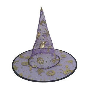 Chapéu de Bruxa Transparente Roxo - Bruxa Dourada - Halloween - 1 unidade - Rizzo