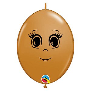 Balão de Festa Látex Liso Q-Link - Rosto Feminino Marrom - 6" 15cm - 50 unidades - Qualatex Outlet - Rizzo