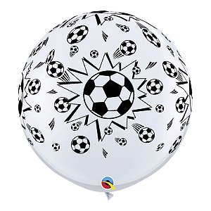 Balão de Festa Látex Liso Decorado - Bolas de Futebol Branco - 3' 90cm - 2 unidades - Qualatex Outlet - Rizzo