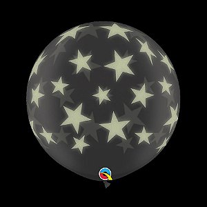 Balão de Festa Látex Liso Decorado - Estrela Brilho no Escuro - 3' 90cm - 2 unidades - Qualatex Outlet - Rizzo