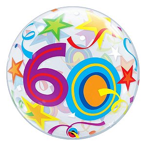 Balão de Festa Bubble 22" 55cm - Número 60 Estrela - 1 unidade - Qualatex Outlet - Rizzo