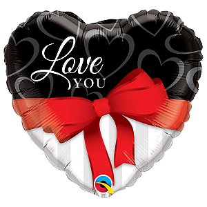 Balão de Festa Microfoil 36" 91cm - Coração Love You Fita Vermelho - 1 unidade - Qualatex Outlet - Rizzo
