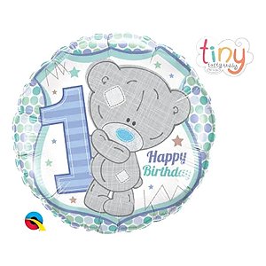 Balão de Festa Microfoil 18" 45cm - Redondo Urso 1° Happy Birthday Azul - 1 unidade - Qualatex Outlet - Rizzo