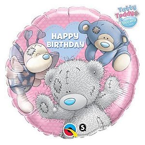 Balão de Festa Microfoil 18" 45cm - Redondo Aniversário Amigos Tatty Teddy - 1 unidade - Qualatex Outlet - Rizzo