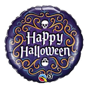 Balão de Festa Microfoil 18" 45cm - Redondo Happy Halloween Roxo - 1 unidade - Qualatex Outlet - Rizzo