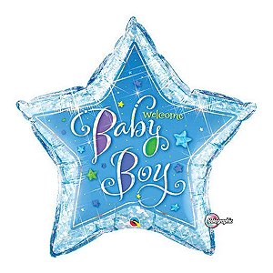 Balão de Festa Microfoil 36" 91cm - Estrela Welcome Baby Boy Azul - 1 unidade - Qualatex Outlet - Rizzo