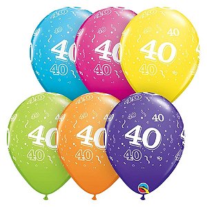 Balão de Festa Látex Liso Decorado - Número 40 Sortido - 11" 27cm - 50 unidades - Qualatex Outlet - Rizzo