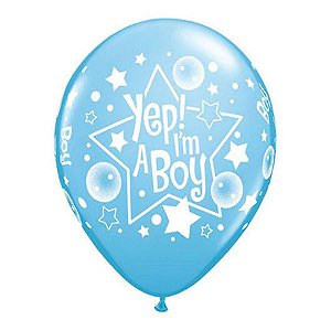 Balão de Festa Látex Liso Decorado - Yep I'm a Boy Azul Claro - 11" 27cm - 50 unidades - Qualatex Outlet - Rizzo