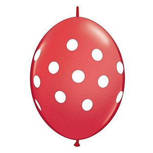 Balão de Festa Látex Liso Q-Link - Polka Dots Vermelho - 12" 30cm - 50 unidades - Qualatex Outlet - Rizzo