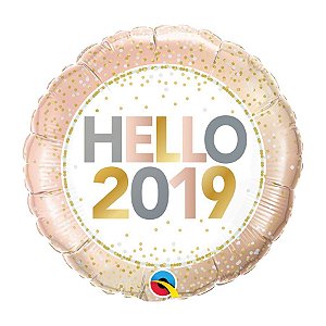 Balão de Festa Microfoil 18" 45cm - Redondo Hello 2019 - 1 unidade - Qualatex Outlet - Rizzo