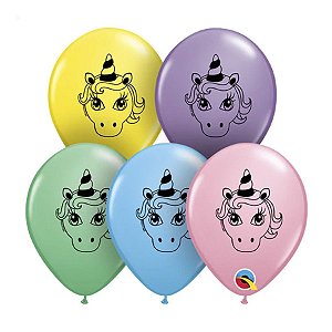 Balão de Festa Látex Liso Decorado - Unicórnio Sortidos - 5" 12cm - 100 unidades - Qualatex Outlet - Rizzo