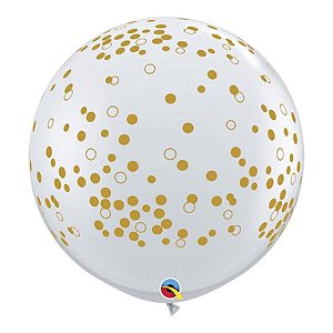 Balão de Festa Látex Liso Decorado - Pontos de Confete Transparente - 3' 90cm - 2 unidades - Qualatex Outlet - Rizzo