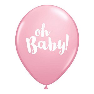 Balão de Festa Látex Liso Decorado - Oh Baby! Rosa - 11" 27cm - 50 unidades - Qualatex Outlet - Rizzo