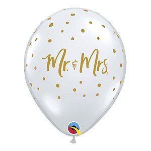 Balão de Festa Látex Liso Decorado - Mr & Mrs Transparente - 11" 27cm - 50 unidades - Qualatex Outlet - Rizzo