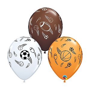 Balão de Festa Látex Liso Decorado - Esferas de Esporte Sortido II - 11" 27cm - 50 unidades - Qualatex Outlet - Rizzo