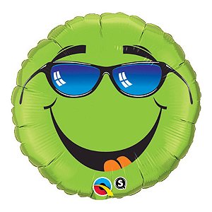 Balão de Festa Microfoil 18" 45cm - Carinha Sorrindo Verde - 1 unidade - Qualatex Outlet - Rizzo
