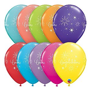 Balão de Festa Látex Liso Decorado - Congratulations Sortidos - 11" 27cm - 6 unidades - Qualatex Outlet - Rizzo