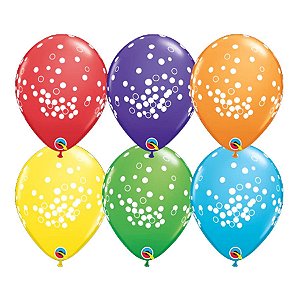 Balão de Festa Látex Liso Decorado - Pontos de Confetes Sortido - 11" 27cm - 50 unidades - Qualatex Outlet - Rizzo