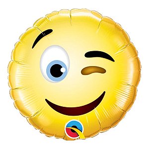 Balão de Festa Microfoil 9" 22cm - Redondo Emoji Piscando - 1 unidade - Qualatex Outlet - Rizzo