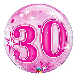 Balão de Festa Bubble 22" 55cm - Número 30 Rosa - 1 unidade - Qualatex Outlet - Rizzo