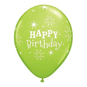 Balão de Festa Látex Liso Decorado - Happy Birthday Verde Lima - 11" 27cm - 50 unidades - Qualatex Outlet - Rizzo