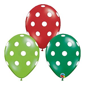 Balão de Festa Látex Liso Decorado - Pontos Polka Sortido - 11" 27cm - 50 unidades - Qualatex Outlet - Rizzo