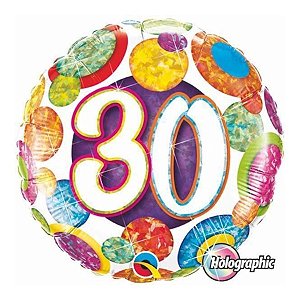 Balão de Festa Microfoil 18" 45cm - Redondo Número 30 Bolinhas - 1 unidade - Qualatex Outlet - Rizzo
