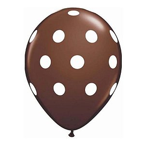 Balão de Festa Látex Liso Decorado - Pontos Polka Chocolate - 11" 27cm - 50 unidades - Qualatex Outlet - Rizzo