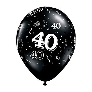 Balão de Festa Látex Liso Decorado - Número 40 Preto Onix - 11" 27cm - 50 unidades - Qualatex Outlet - Rizzo