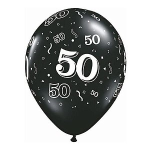 Balão de Festa Látex Liso Decorado - Número 50 Preto Onix - 11" 27cm - 50 unidades - Qualatex Outlet - Rizzo