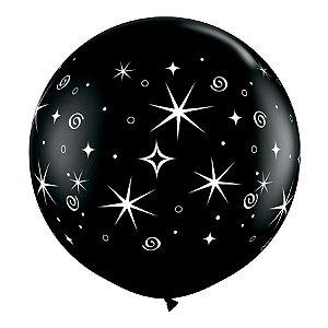 Balão de Festa Látex Liso Decorado - Espirais Preto - 3' 90cm - 2 unidades - Qualatex Outlet - Rizzo