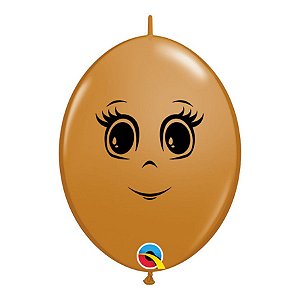 Balão de Festa Látex Liso Q-Link - Rosto Feminino Marrom - 12" 30cm - 50 unidades - Qualatex Outlet - Rizzo
