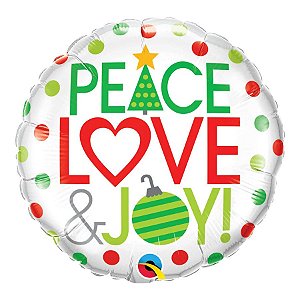 Balão de Festa Microfoil 18" 45cm - Redondo Peace Love & Joy! - 1 unidade - Qualatex Outlet - Rizzo