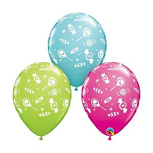 Balão de Festa Látex Liso Decorado - Doces Sortidos - 11" 27cm - 50 unidades - Qualatex Outlet - Rizzo