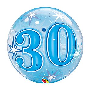 Balão de Festa Bubble 22" 55cm - Número 30 Explosão Azul - 1 unidade - Qualatex Outlet - Rizzo