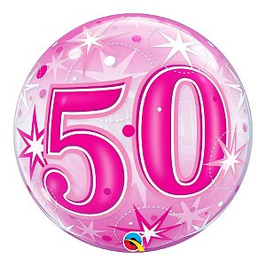 Balão de Festa Bubble 22" 55cm - Número 50 Explosão Rosa - 1 unidade - Qualatex Outlet - Rizzo