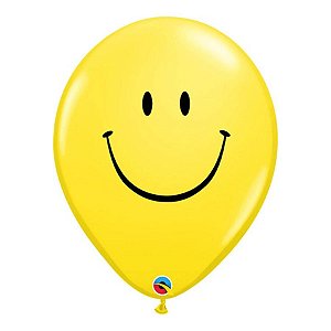 Balão de Festa Látex Liso Decorado - Carinha Sorridente Amarelo - 16" 40cm - 50 unidades - Qualatex Outlet - Rizzo