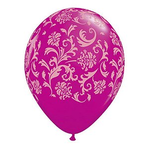 Balão de Festa Látex Liso Decorado - Cereja Estampa Damasco - 11" 27cm - 50 unidades - Qualatex Outlet - Rizzo