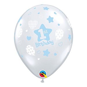 Balão de Festa Látex Liso Decorado - 1st Birthday! Estampas Suaves - 11" 27cm - 50 unidades - Qualatex Outlet - Rizzo