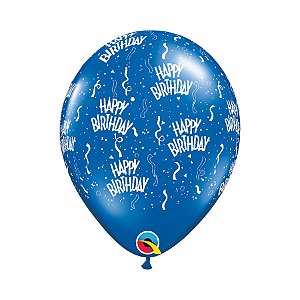 Balão de Festa Látex Liso Decorado - Happy Birthday! Azul Safira - 11" 27cm - 50 unidades - Qualatex Outlet - Rizzo