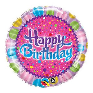 Balão de Festa Microfoil 9" 22cm - Redondo Happy Birthday! Confeitos - 1 unidade - Qualatex Outlet - Rizzo