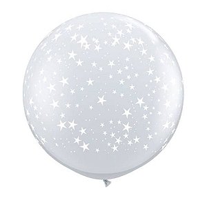 Balão de Festa Látex Liso Decorado - Estrelas Diamante Transparente - 3' 90cm - 2 unidades - Qualatex Outlet - Rizzo