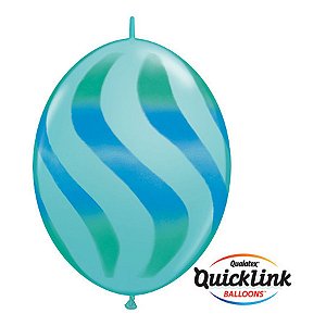 Balão de Festa Látex Liso Q-Link - Azul Caribe Listras Onduladas Azul - 12" 30cm - 50 unidades - Qualatex Outlet - Rizzo